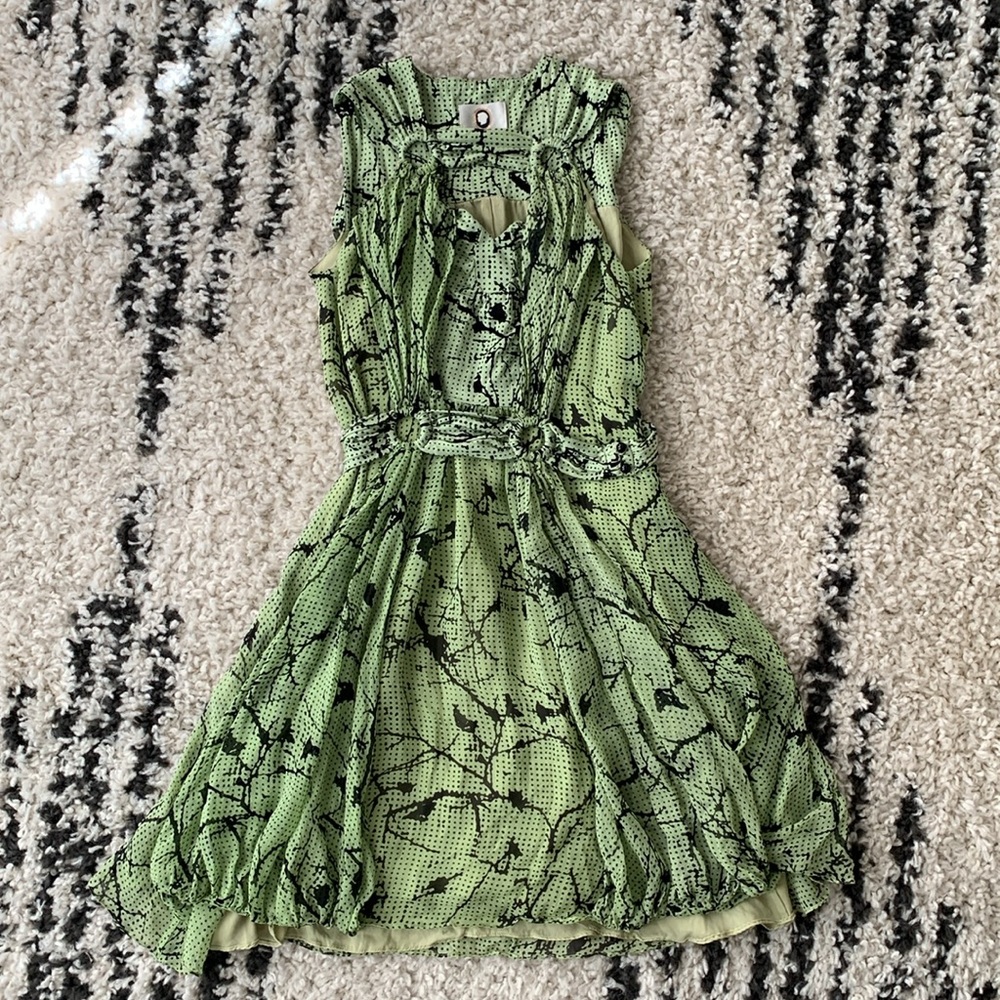 Maison Mayle 100% Silk Sleeveless Belted Green Dress Size 4